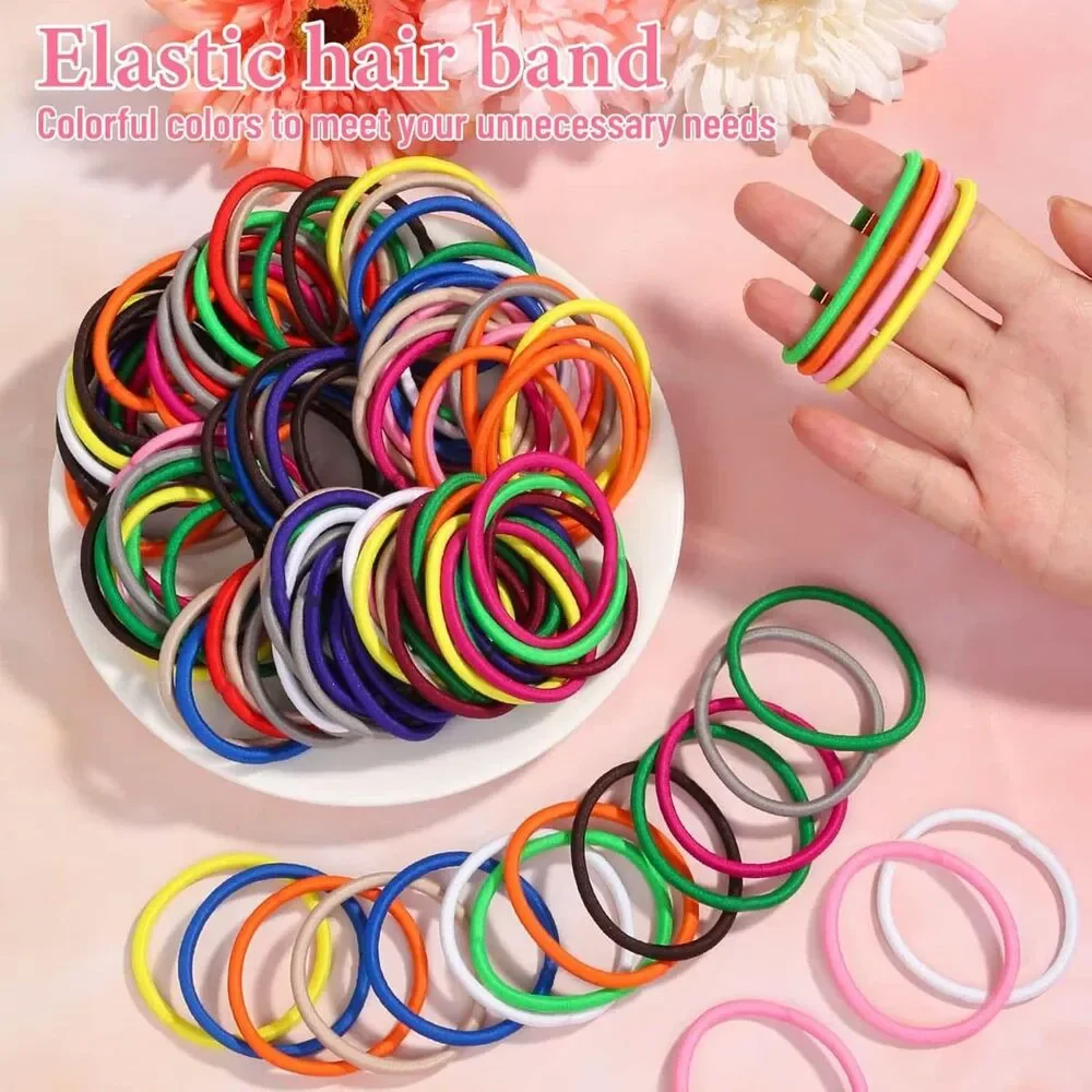 Women's 200 Pcs Multicolor Hair Ties Elastics Ponytail Bands Thick Curly Hair